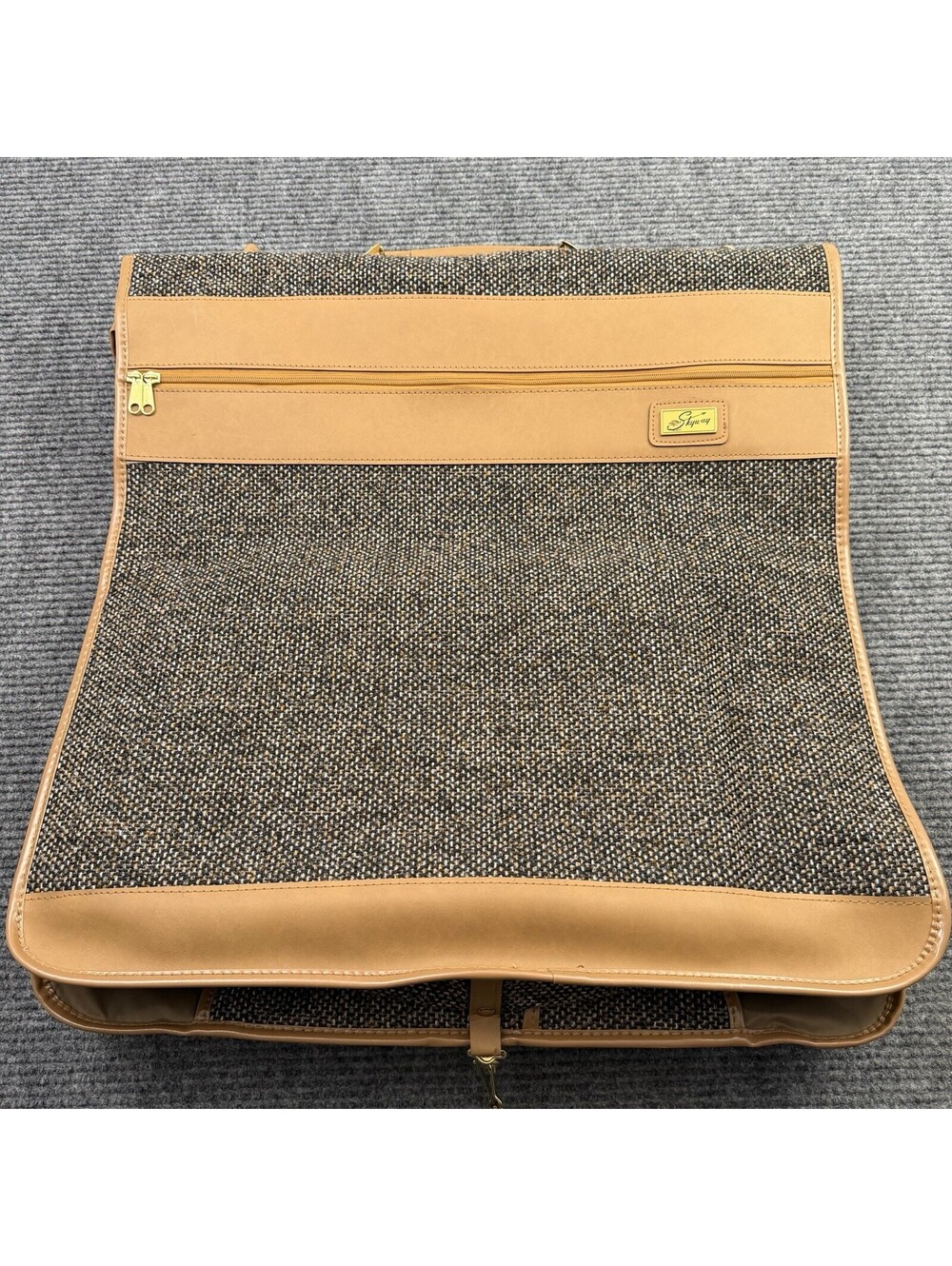 Vintage Skyway Tweed Garment Bag Suit Travel Luggage Brown Hanging Carrier